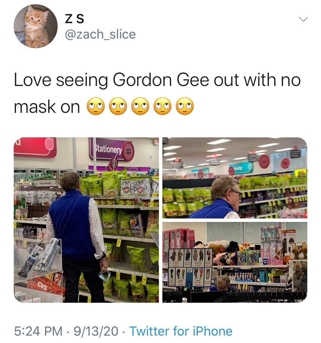Photos of WVU President E. Gordon Gee not wearing a mask in a local business circulated through social media on Monday.
